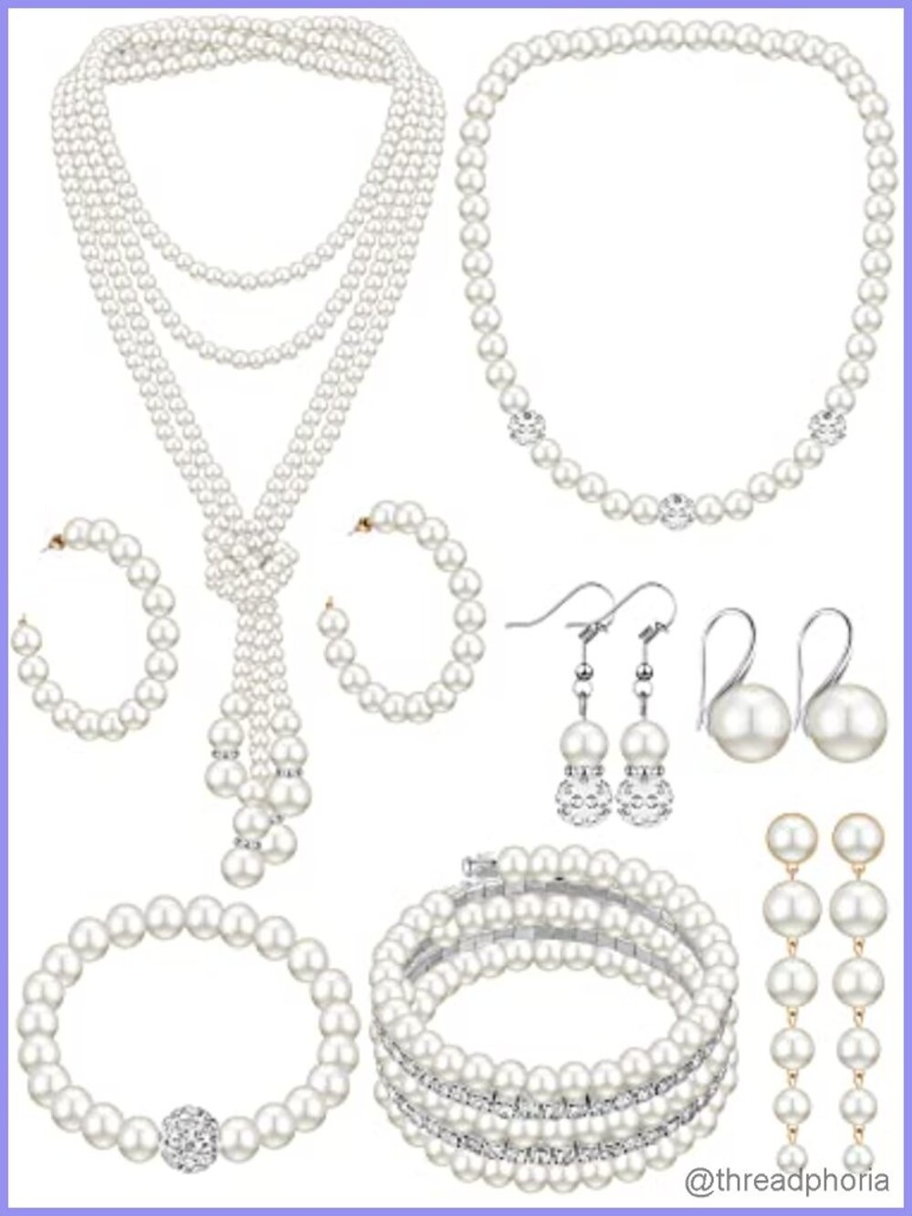 Pearl Jewelry Set 8 Pcs Bracelets Necklaces Earrings Wedding